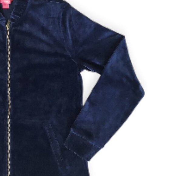 Lilly Pulitzer Velour Zip Up Jacket Women Large Blue Ruffle Neck Cozy Athleisure - Picture 5 of 7